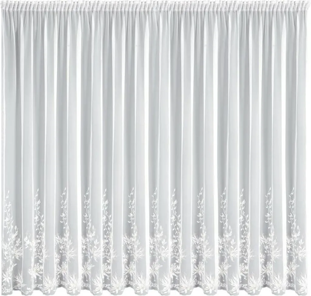 Rideau prêt à poser JULIA 350x270 cm blanc avec broderies et perles