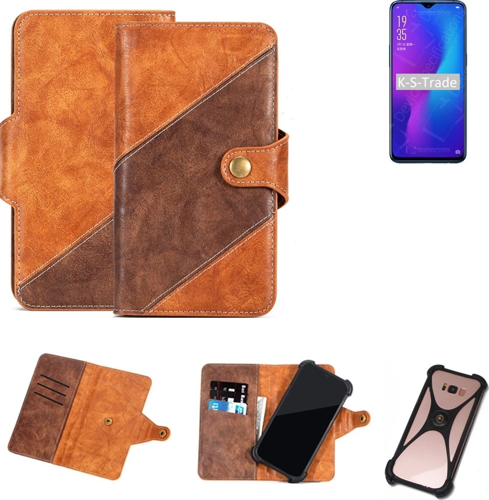 K-S-Trade Handy-Hülle Schutz-Hülle Bookstyle Case Wallet-Case kompatibel mit Oppo R17 Handy Cover Bumper Kantenschutz Smartphone dunkelbraun braun