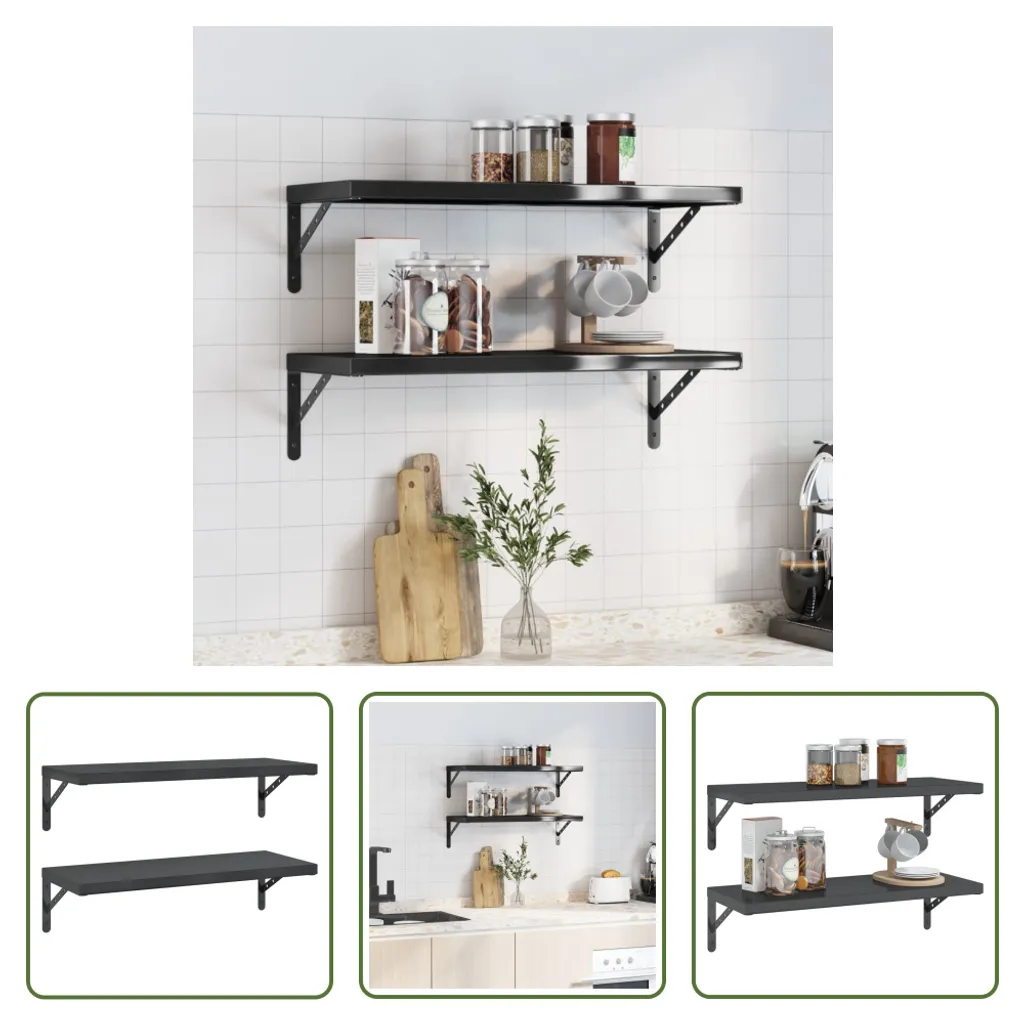 Set 2 Mensole Design Acciaio Nero 75x30 cm - Arredo Industriale Moderno