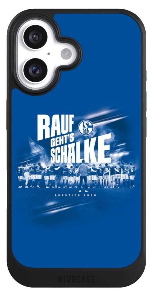 NIVOCASE Hülle für Apple iPhone 16 Handyhülle NIVOcore Case Schwarz Aufstieg FC Schalke 04 Offizielles Lizenzprodukt
