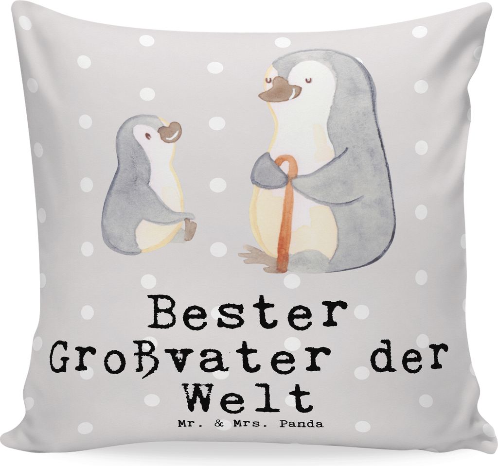 Mr. & Mrs. Panda Deko Kissen Pinguin Bester Großvater der Welt - Grau Pastell - Geschenk, Geschenkidee, Sofa, Opa, Sofakissen, Enkelin, Kleinigkei...
