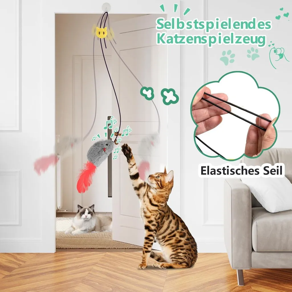 Set de 2 souris interactives pour chat avec couineur et queue à ressort - 4