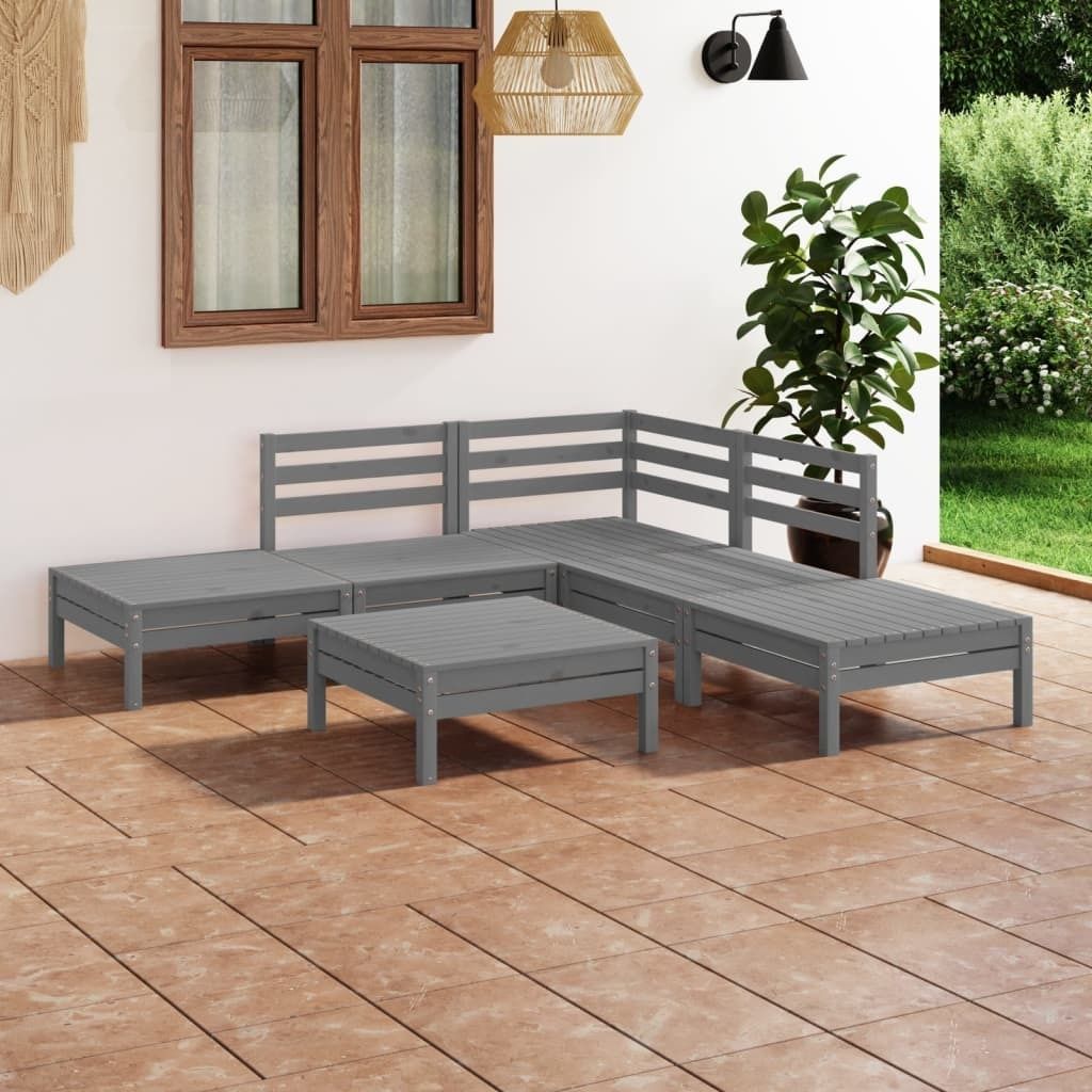 The Living Store 6-tlg. Garten-Lounge-Set Massivholz Kiefer Grau