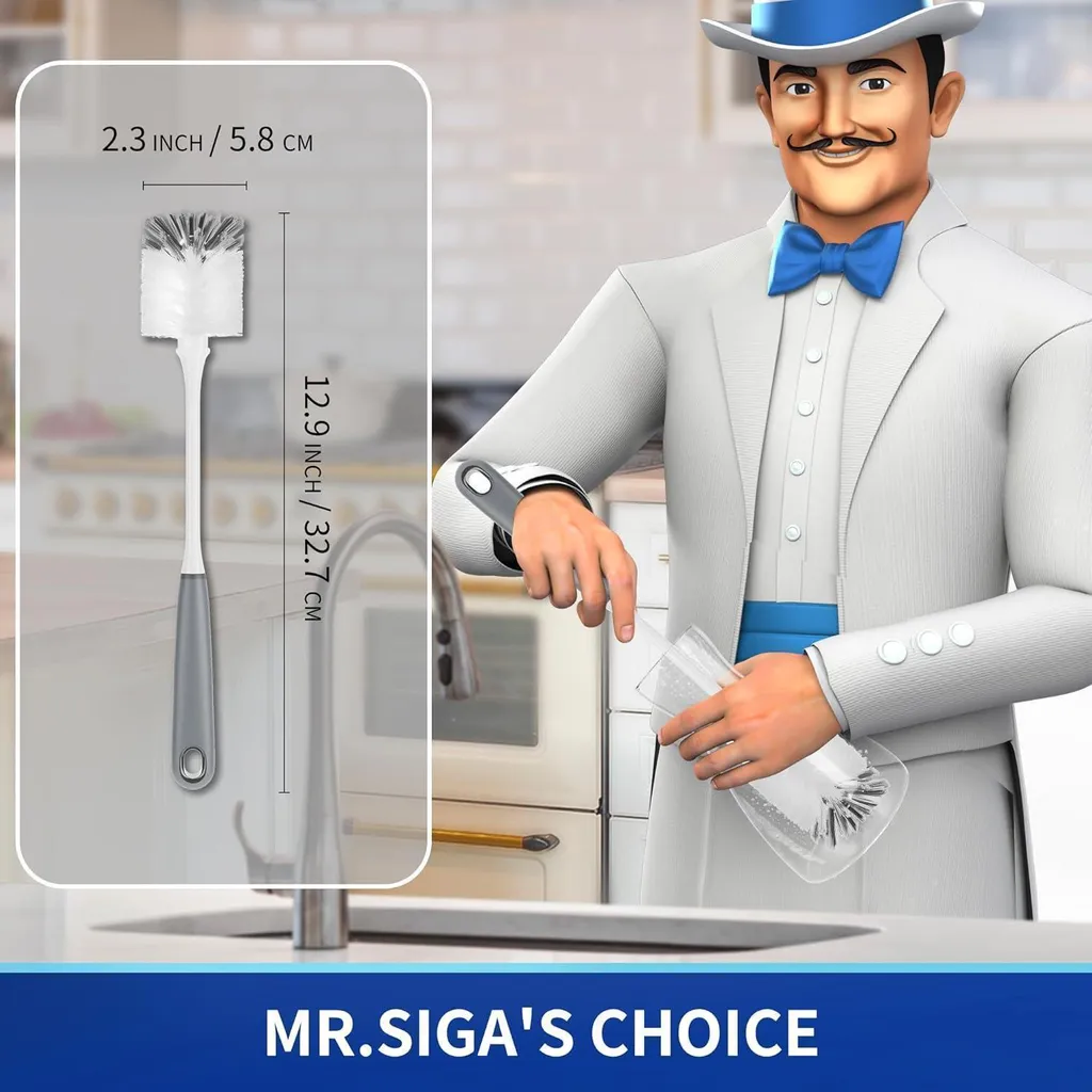 MR.SIGA Pack de 2 Brosses à Bouteilles à Long Manche Flexible Gris - 2