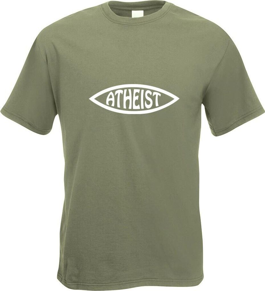 Kiwistar - T-Shirt - Olive - Atheist Fisch Motiv Bedruckt Funshirt Design Print - mit Motiv Bedruckt - Funshirt Design - Sport - Freizeit - Herren - S