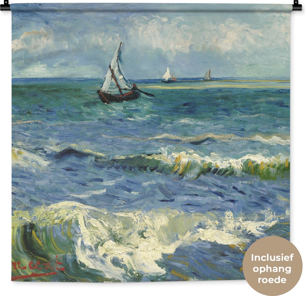 MuchoWow Wandteppich Wandbehang Meereslandschaft bei Les Saintes-Maries-de-la-Mer - Vincent van Gogh 90x90 cm Tapisserie Dekoration Wandtuch - Wa...