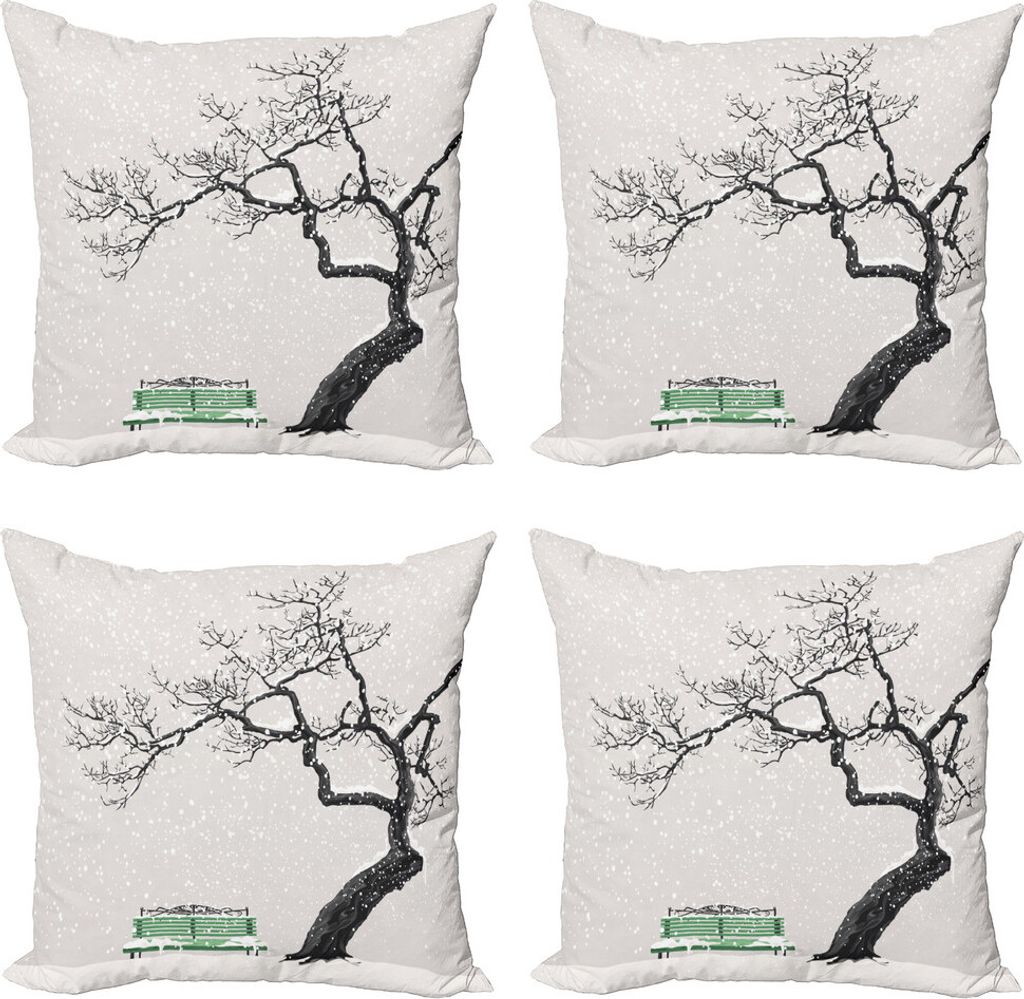 ABAKUHAUS Baum Kissenbezug Set (4 Stück), Retro Bank und Baum, Moderner Doppelseitiger Digitaldruck, 50 cm x 50 cm, Koksgraue Sea Green