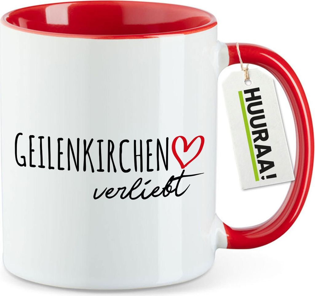 Huuraa Kaffeetasse Geilenkirchen verliebt 330ml Rot Keramik Kaffeebecher Geschenkidee