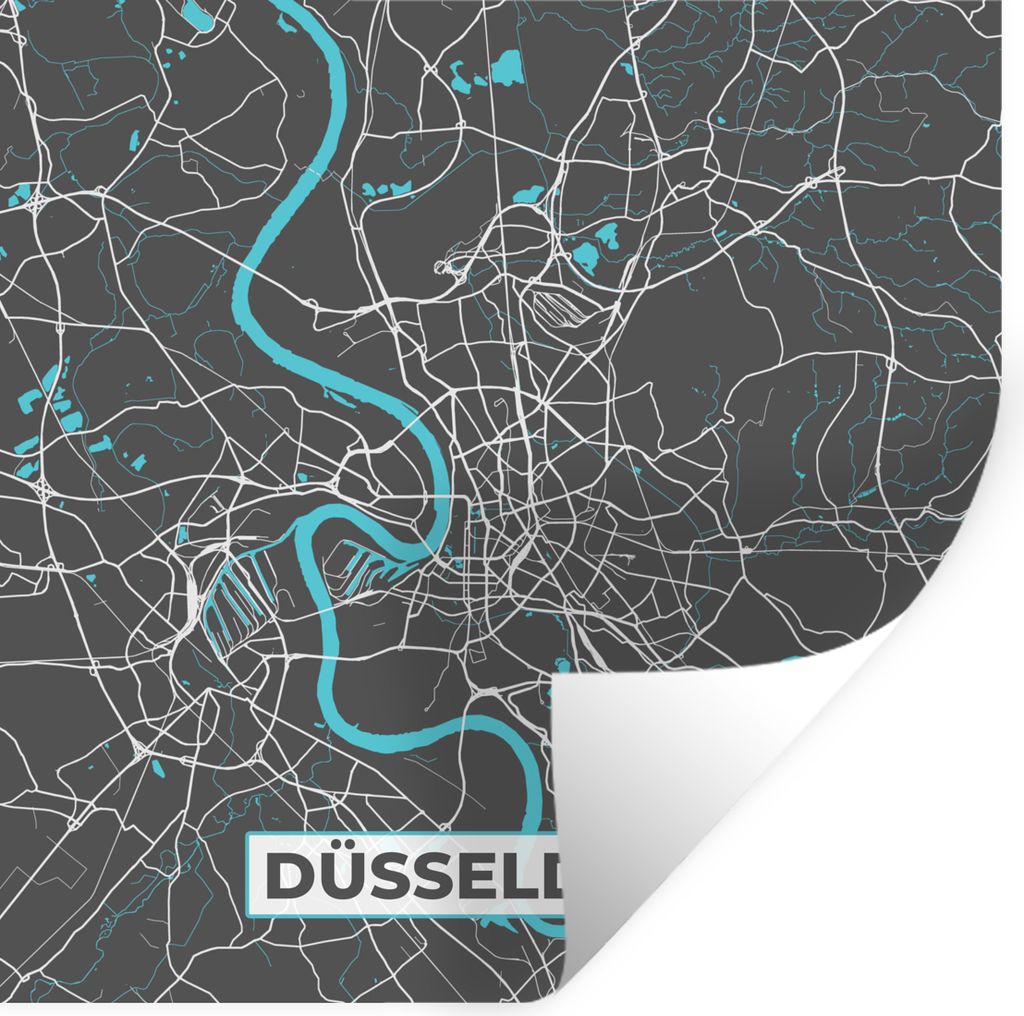 MuchoWow Wandtattoo Wandsticker Wandaufkleber Blau - Deutschland - Karte - Stadtplan - Düsseldorf 100x100 cm Selbstklebend und Repositionierbar ...