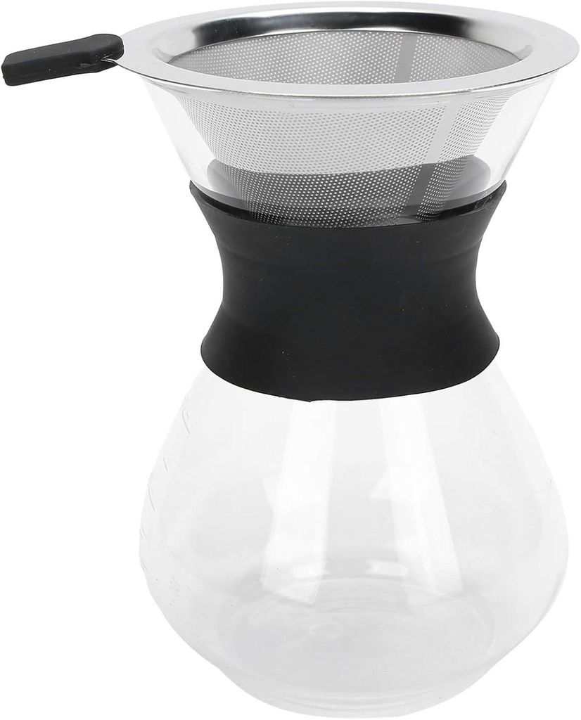 Wiederverwendbare Glas-Kaffeemaschine mit Edelstahlfilter, manuelles Filterkaffeemaschinen-Set (400 ml)