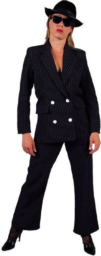 M207125-S-A schwarz Damen Gangster Kostüm-Anzug Gangsterbraut Gr.S