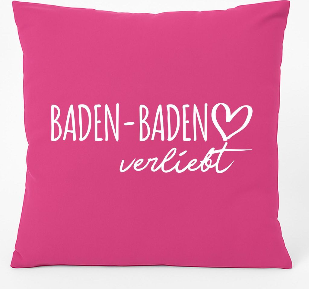 Huuraa Kissen Baden-Baden verliebt 40x40cm mit Füllung Fuchsia Baumwolle Dekokissen Geschenkidee