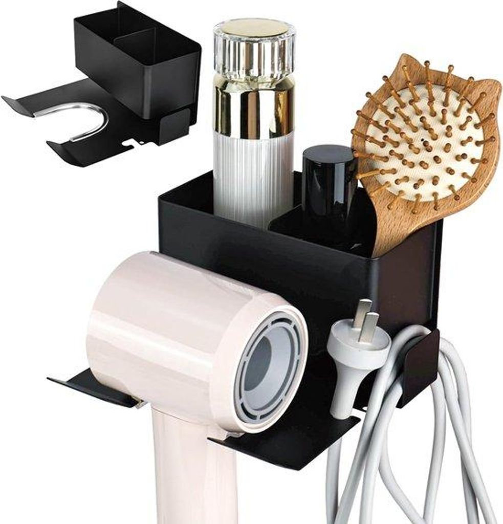 Badkamer-accessoire - Haardrogerhalter mit Steckdosenhalter und Aufbewahrung - Wandbefestigung - ohne Bohren