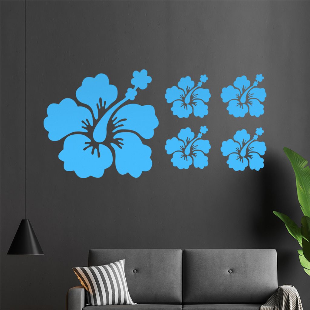Hibiskus Set1 Wandtattoo in 6 Größen - Wandaufkleber Wall Sticker - Dekoration, Küche, Wohnzimmer, Schlafzimmer, Badezimmer