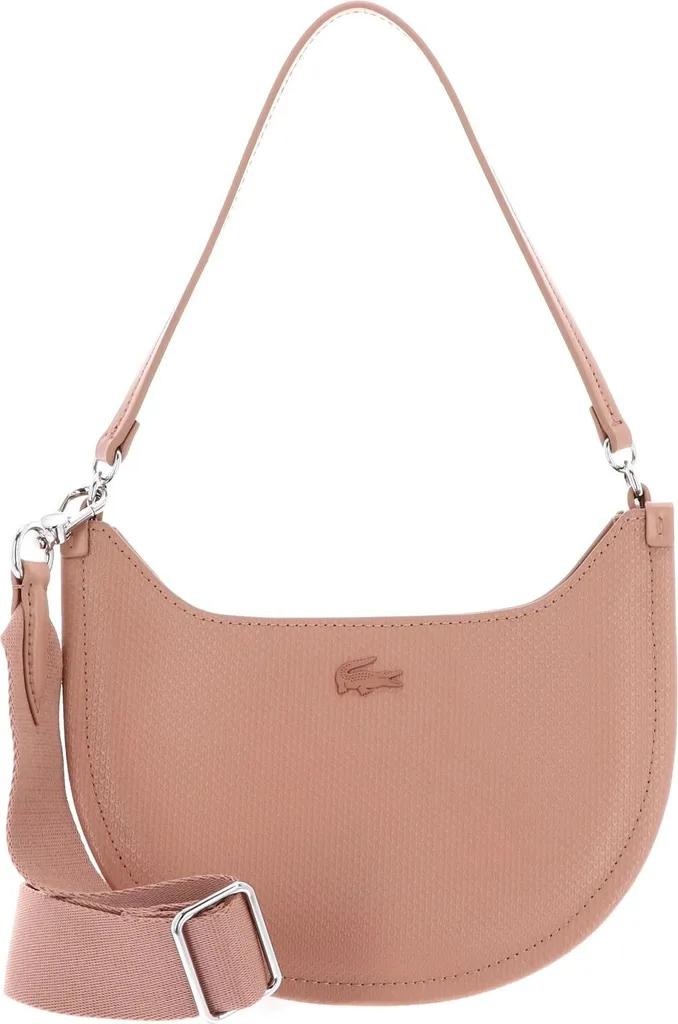 Petit sac à main bandoulière Moon Bag Lacoste Chantaco cuir vieux rose