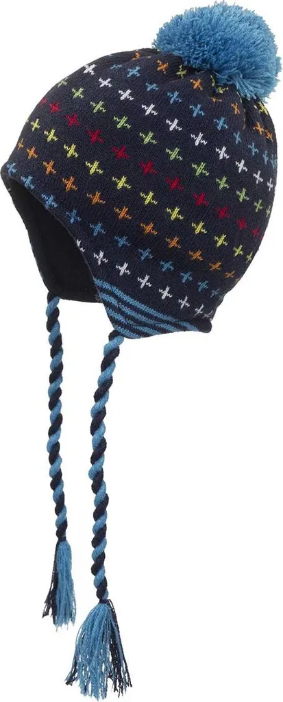 Cappello a cravatta Döll in cotone blu con pompon per bambini e neonati