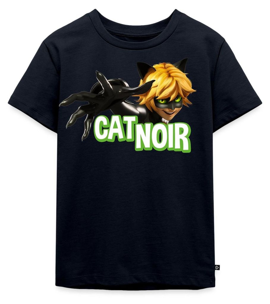 Spreadshirt Miraculous Cat Noir Adrien Kinder Premium T-Shirt, 98/104 (2 Jahre), Navy