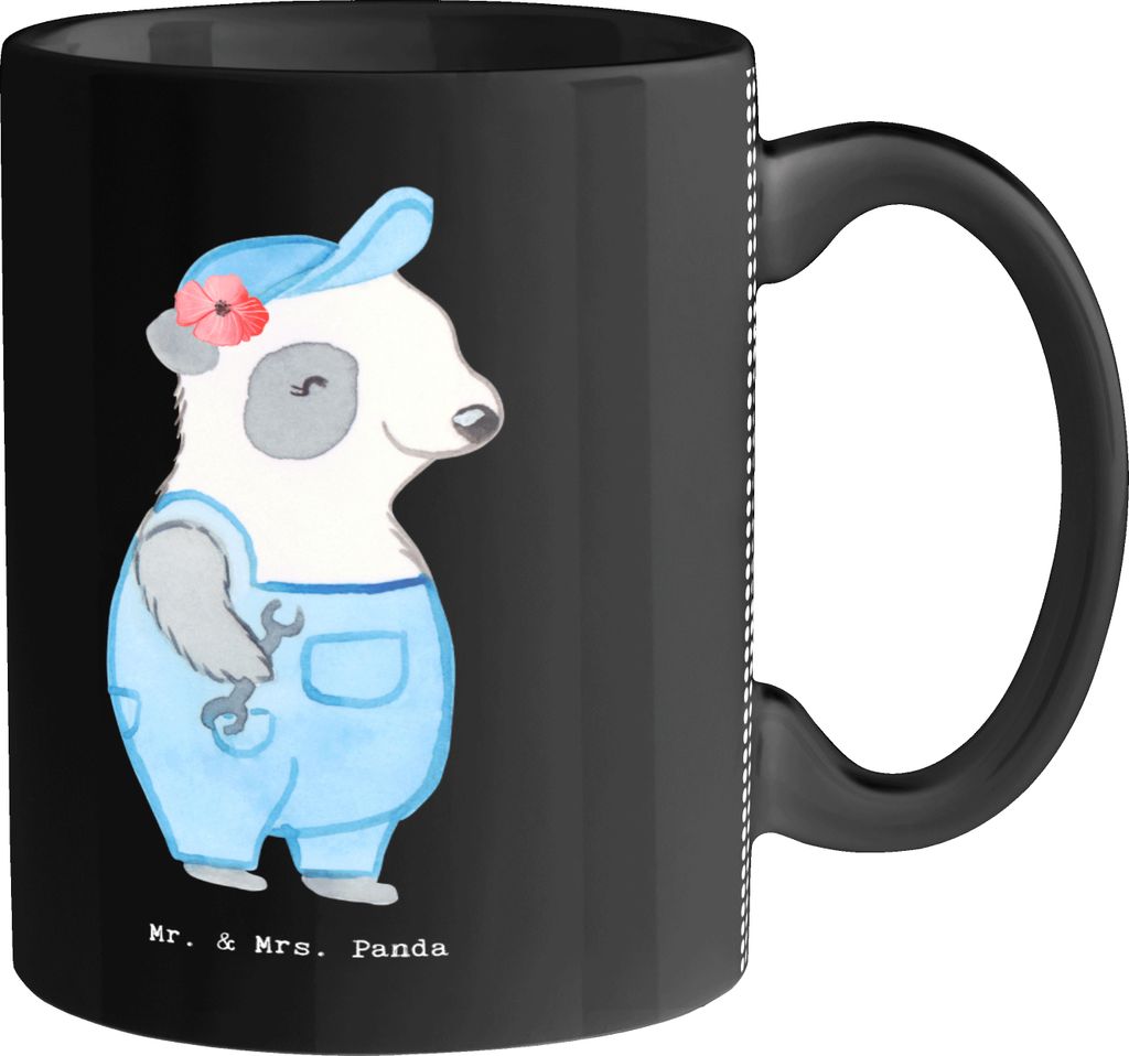 Mr. & Mrs. Panda Kaffeetasse Mechatronikerin für Kältetechnik Herz - Schwarz - Geschenk, Becher, Teetasse, cappuccinotasse, Pott, Werkstatt, Gese...