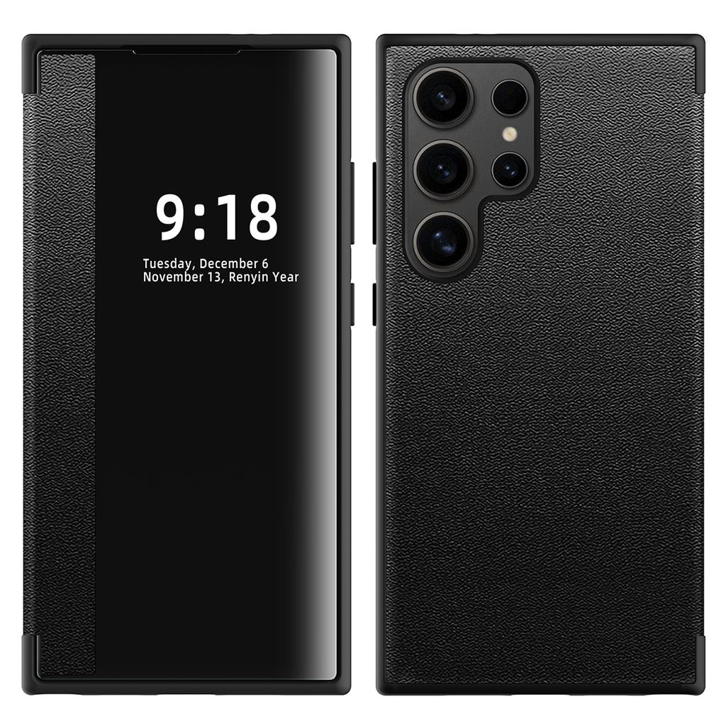 Galaxy S24 Ultra Hülle, Schlank Kunstleder Klapp Ledertasche Schutzhülle für Samsung Galaxy S24 Ultra Schwarz