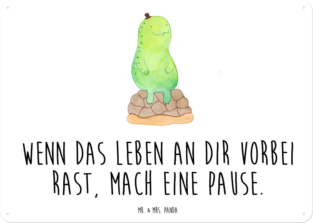 Mr. & Mrs. Panda Wandbild Schildkröte Pause DIN A5 - Weiß - Geschenk, Achtsamkeit, Panzer, tafel, Türschild, Entspannen, Retro Blechschild, Acht...