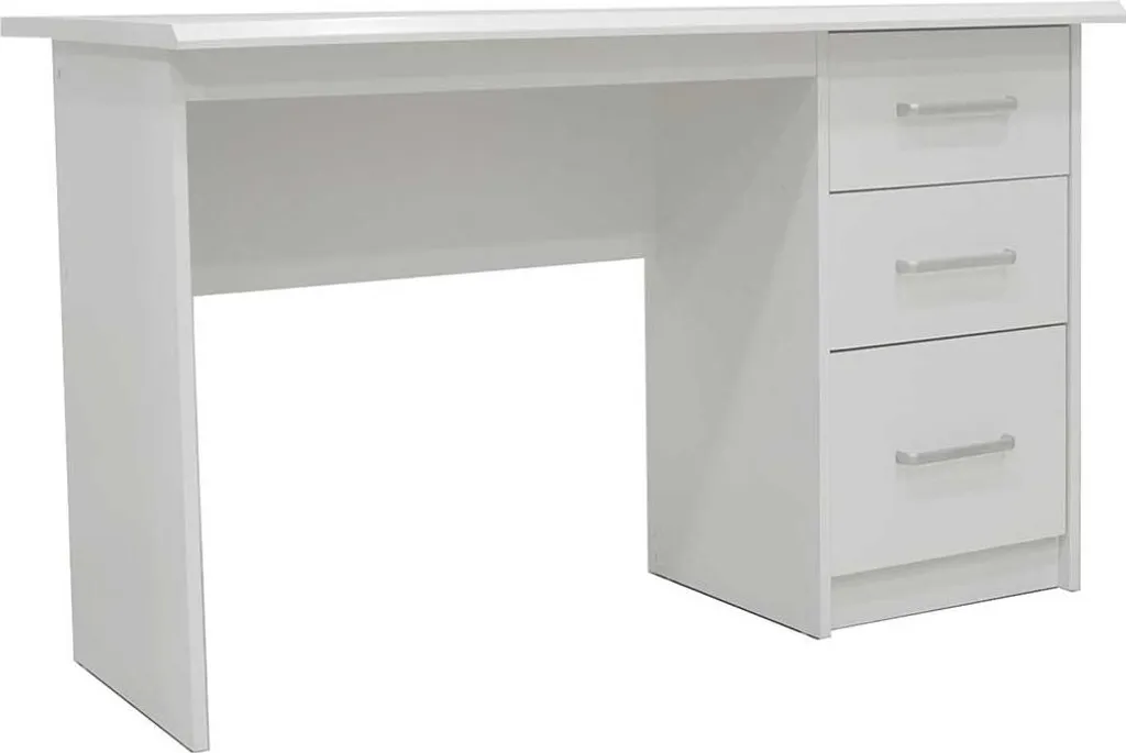 Bureau Mateo 121x60x75cm blanc avec 3 tiroirs de rangement intégrés