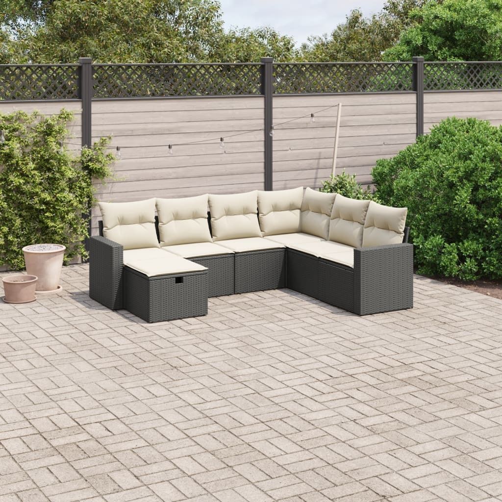 Maison Exclusive - 7-tlg. Garten-Sofagarnitur mit Kissen Schwarz Poly Rattan