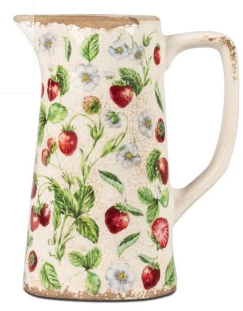 Deko Vase Krug VINTAGE Erdbeeren antik weiß grün rot H. Produktbild 