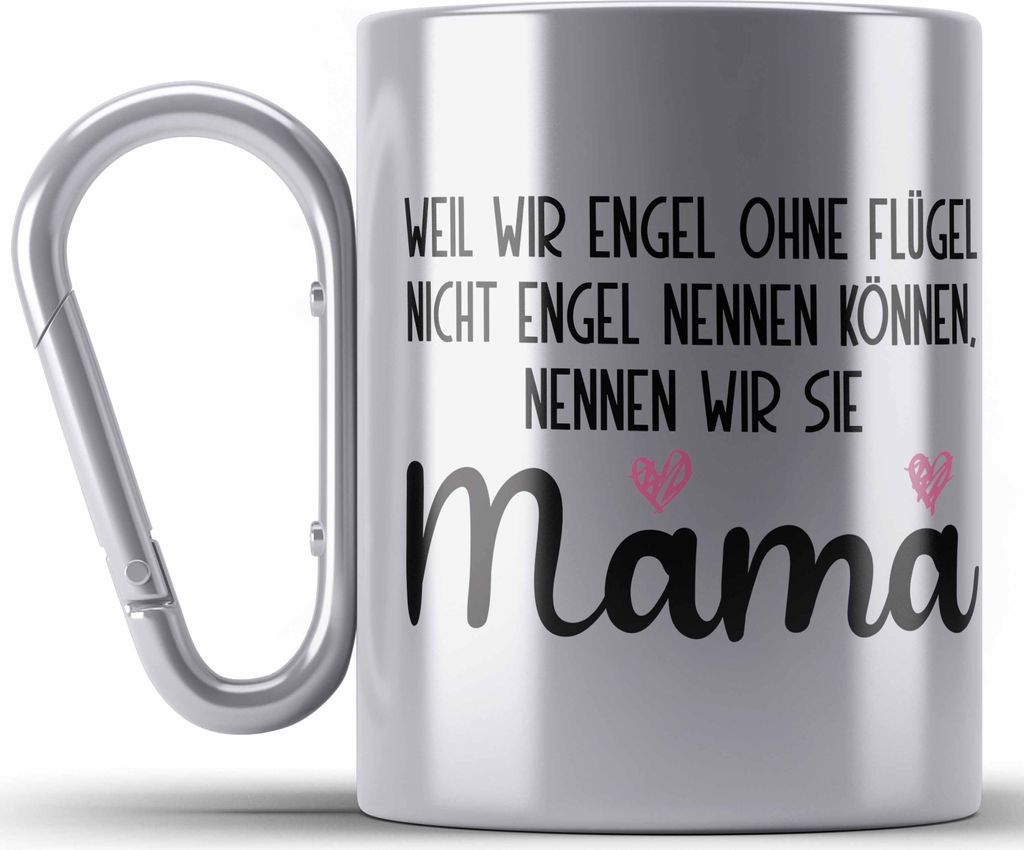 Trendation - Mutter Mama Edelstahl Tasse Karabiner Geschenk von Tochter zum Geburtstag Weihnachten Karabiner Edelstahl Tasse Karabiner Edelstahl Lu...