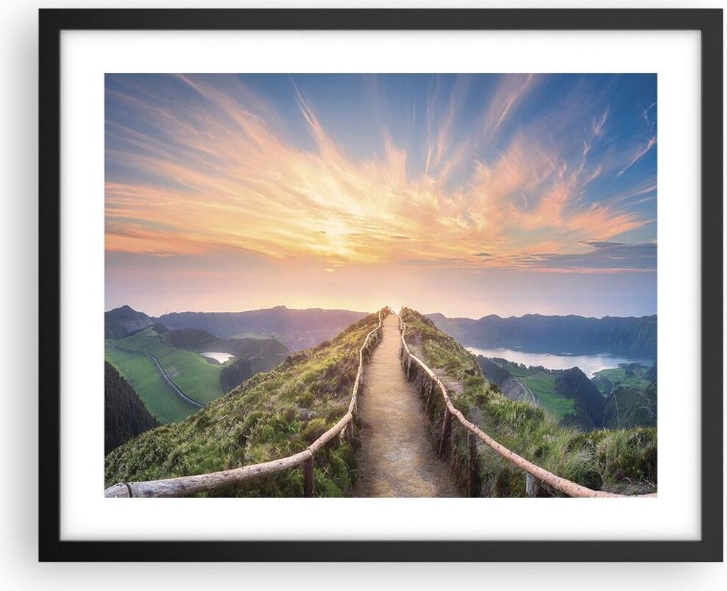 Gerahmtes Poster - Schwarzer Rahmen - Trail Berg Azoren - 50x40 cm - Wand Bild - Wanddeko - Wandbilder - Kunstposter - Wandposter - Bilderrahmen - ...