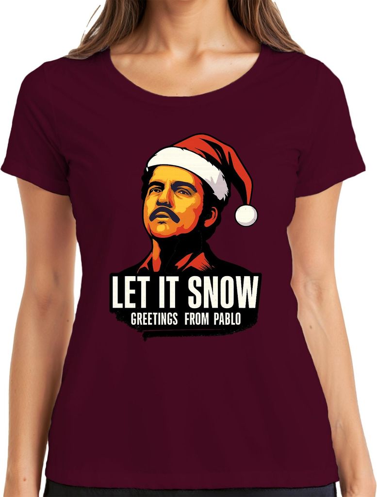 LET IT SNOW Weihnachten Santa Geschenk Pablo Wichtelgeschenk Damen T-Shirt, Burgundy, 3XL