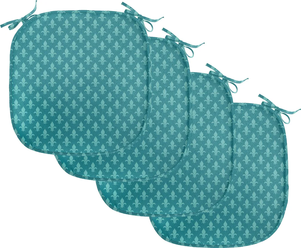Coussins pour sièges de cuisine motif Fleur de Lis bleu lot de 4 40x40 cm