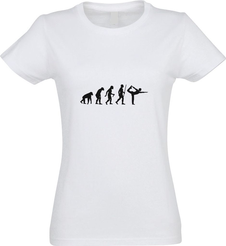 Kiwistar - T-Shirt tailliert - Damen - Weiss - Yoga Gymnastik Evolution III - mit Motiv Bedruckt - Funshirt Design - Sport - Freizeit - Damen - XXL