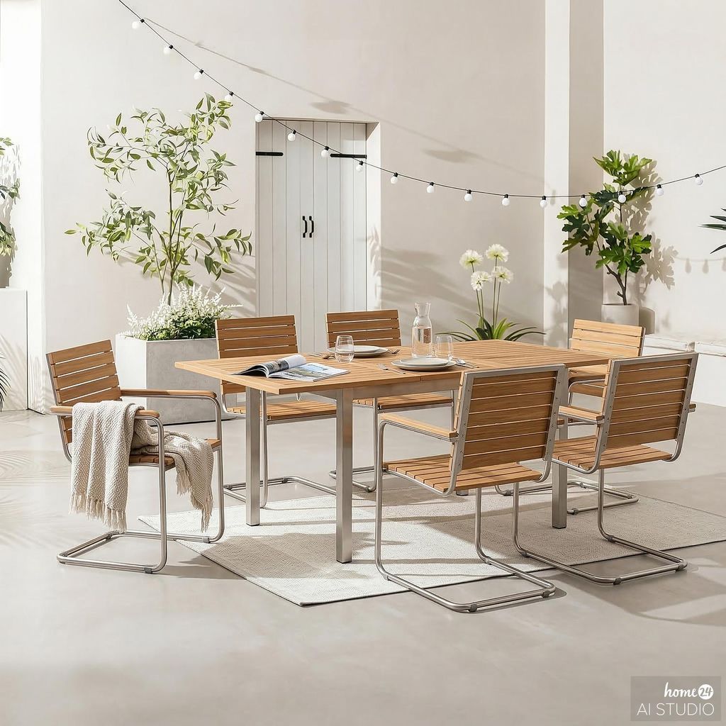 ESSGRUPPE - Teak massiv / Edelstahl - 7-teilig
