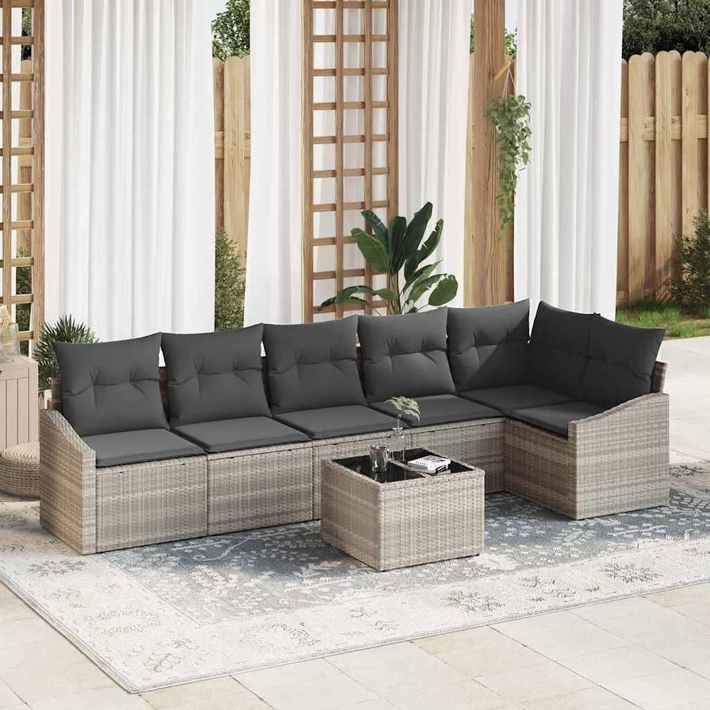 Maison Exclusive - Sofa Set mit Kissen 7 pcs Hellgrau Poly Rattan