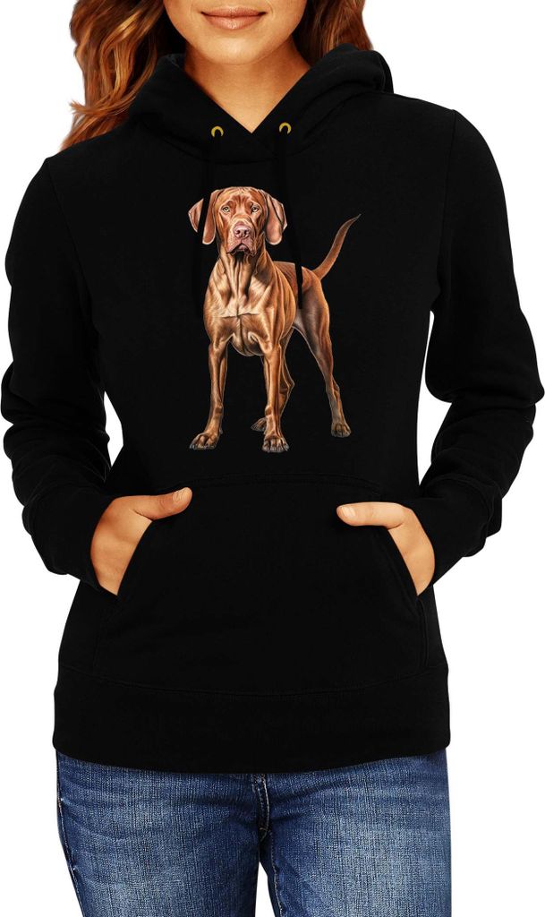 Damen Kapuzenpullover Dogs Breeds Vizsla Dog Breed 006, Lady L / Schwarz