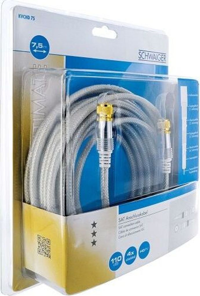 Schwaiger Sat Anschlusskabel 110 dB Stecker vergoldet 7,5m