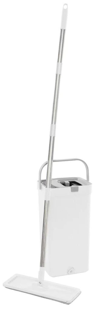 Selbstwringendes Moppset - Flachmopp mit Eimer - 360° Schwenkkopf - Mikrofaserpad - Für Holz- & Fliesenböden - Niedriges Profil für unter Möbe...