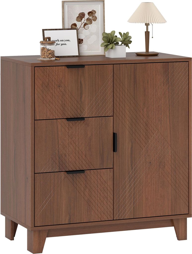 ZMH Wohnzimmerbuffet Aufbewahrungsmöbel mit Türschrank 3 Schubladen und verstellbarem Einlegeboden 75 x 39 x 80 cm Braune Holzoptik