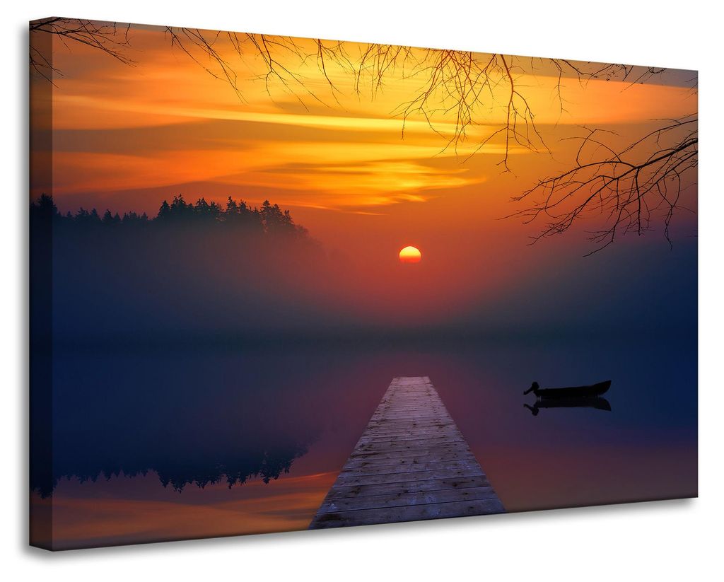 Leinwanddruck Natur Sonnenuntergang über dem See 90x60 cm