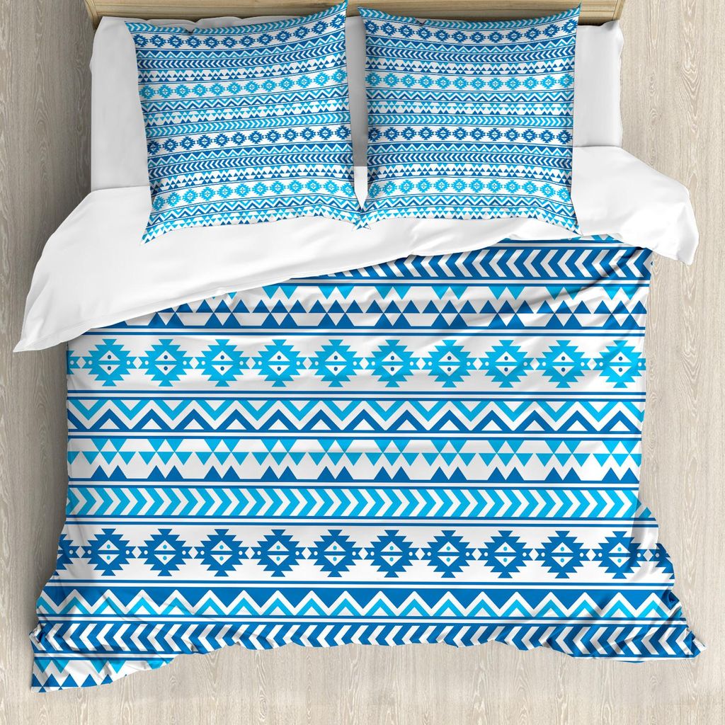 ABAKUHAUS Stammes Bettbezug Set, Aztekisches Muster mit Ureinwohner-geometrischem Volkskulturformen-ursprünglichem Bild, 200 x 200 cm + 80 x 80 cm...