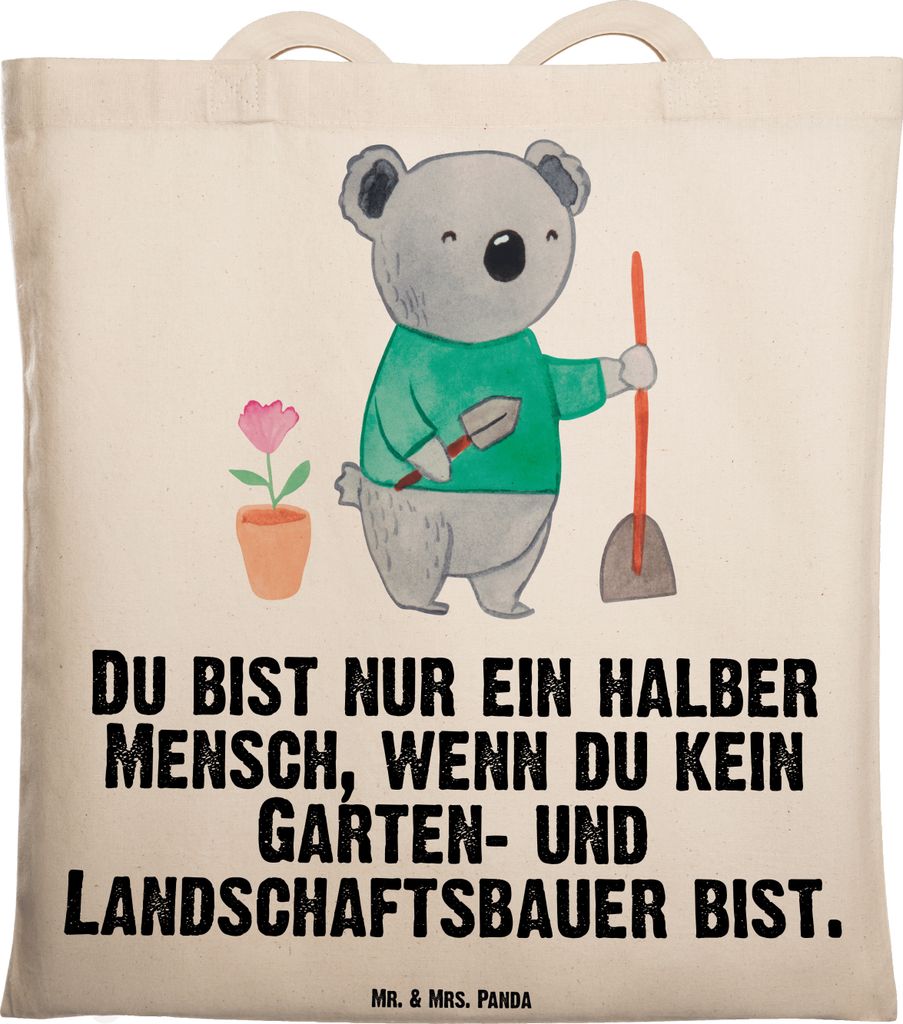Mr. & Mrs. Panda totebag Garten- und Landschaftsbauer Herz - Transparent - Geschenk, Tasche, festivaltasche, canvas, Gärtner, Einkaufstasche, Gart...