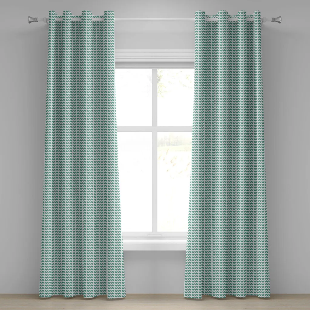 Rideau motif tribal zigzag abstrait vert menthe 2 panneaux 280x175 cm