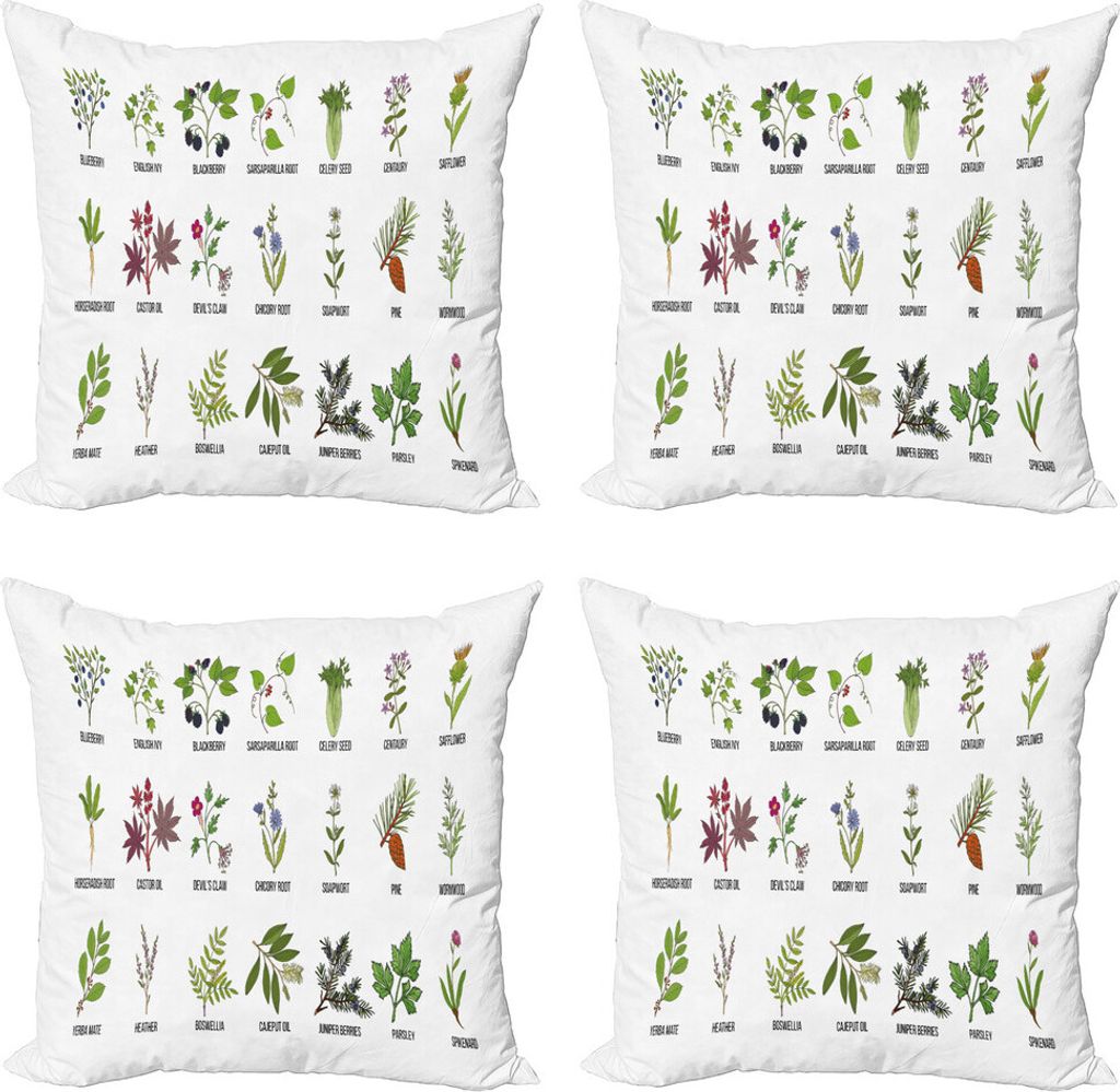 ABAKUHAUS Kraut Kissenbezug Set (4 Stück), Natürliche Behandlung Infografik, Moderner Doppelseitiger Digitaldruck, 50 cm x 50 cm, Mehrfarbig