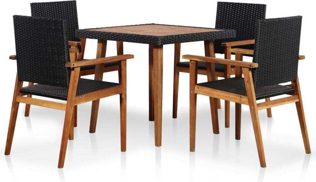 5-tlg. Garten-Essgruppe Poly Rattan Schwarz und Braun