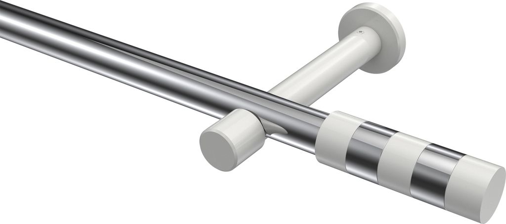 Interdeco Gardinenstange / Vorhangstange Chrom / Weiß, Typ Prestige Mavell (Zylinder Bicolor) ohne Ringe, 20 mm Ø 1-läufig, 100 cm
