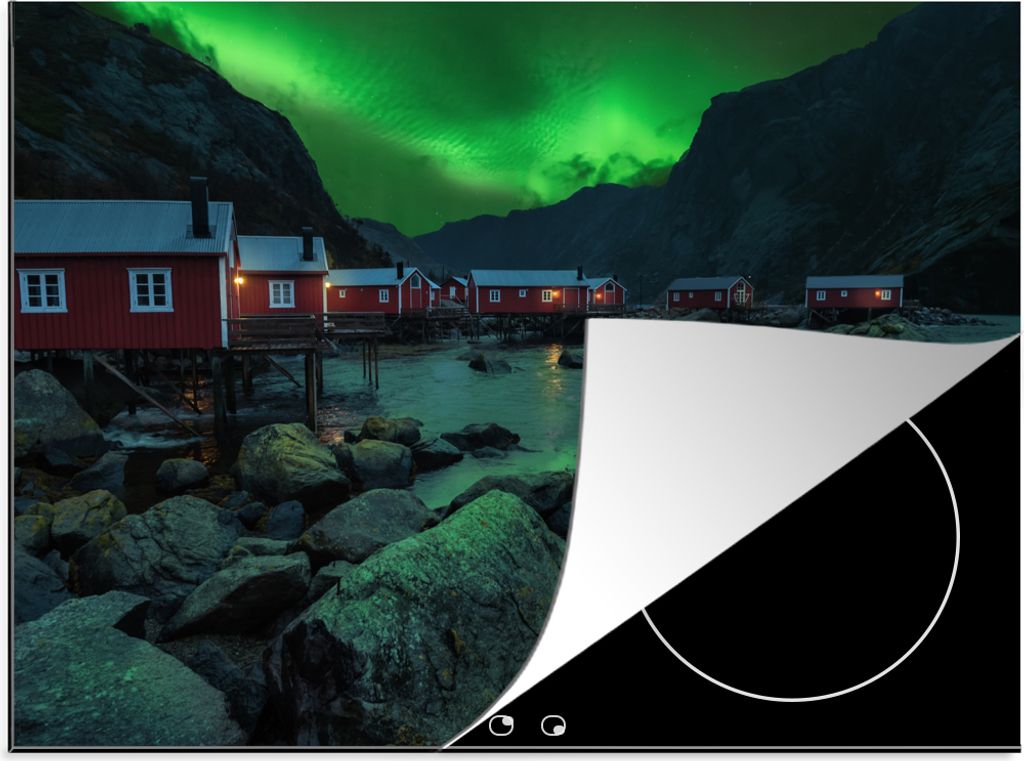 KitchenYeah Herdabdeckplatte Nordlichter - Norwegen - Nacht , 77x59cm, Küche Deko, Glaskeramikfeld Herdabdeckung, Abdeckplatte fùr Kochfeld