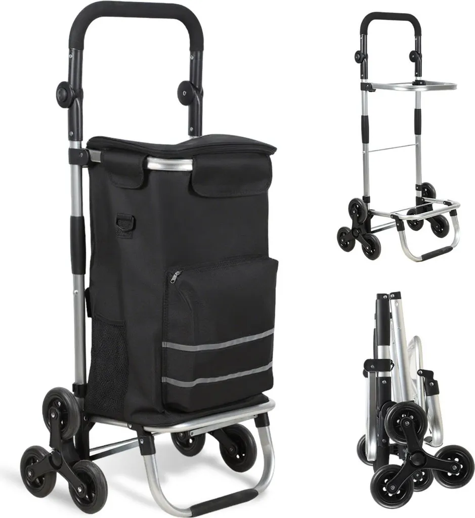 Poussette de marché monte-escaliers pliable Izrielar 51L gris noir