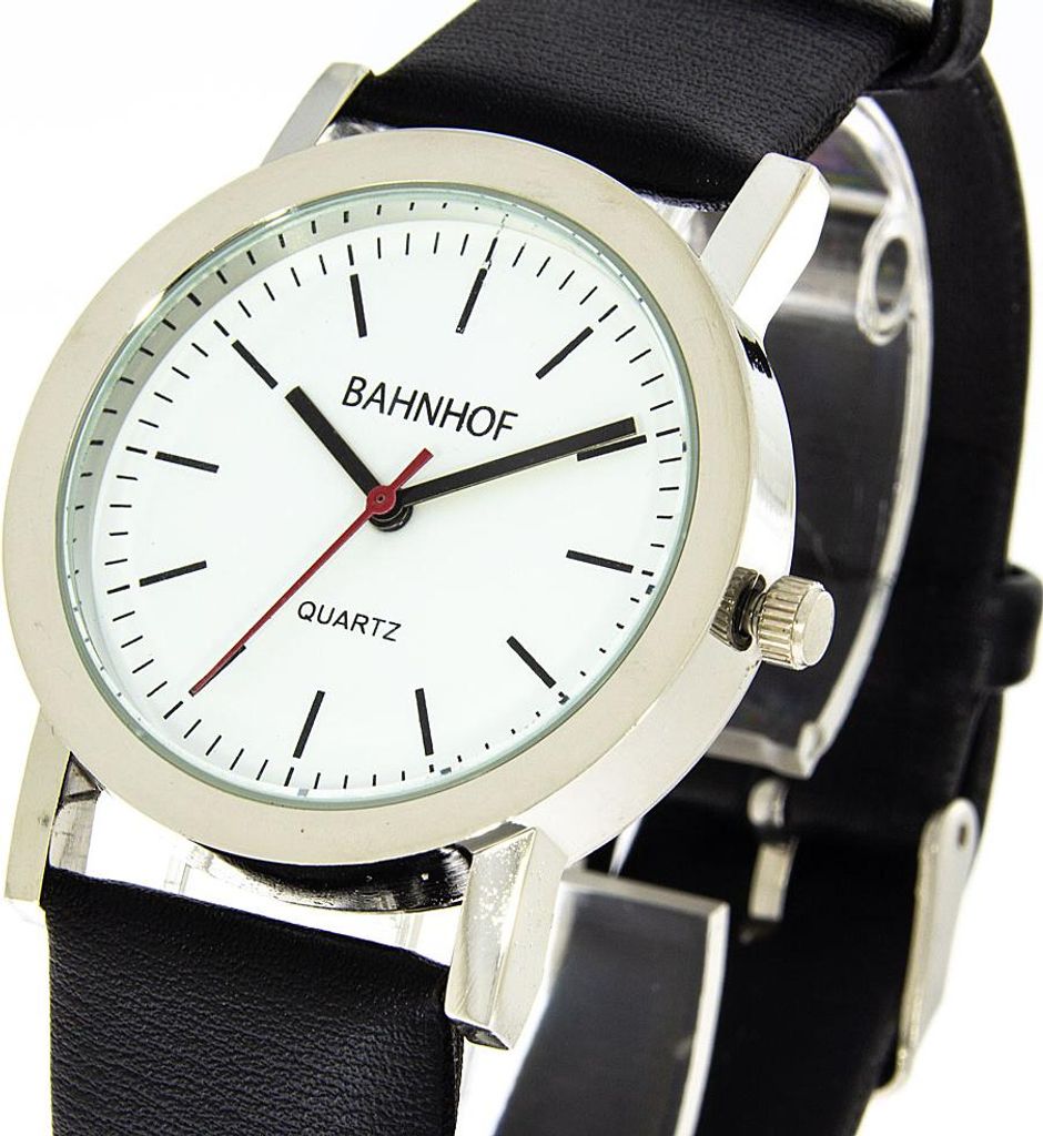 Herrenuhr Bahnhofsuhr Kunstlederband 36mm Produktbild 