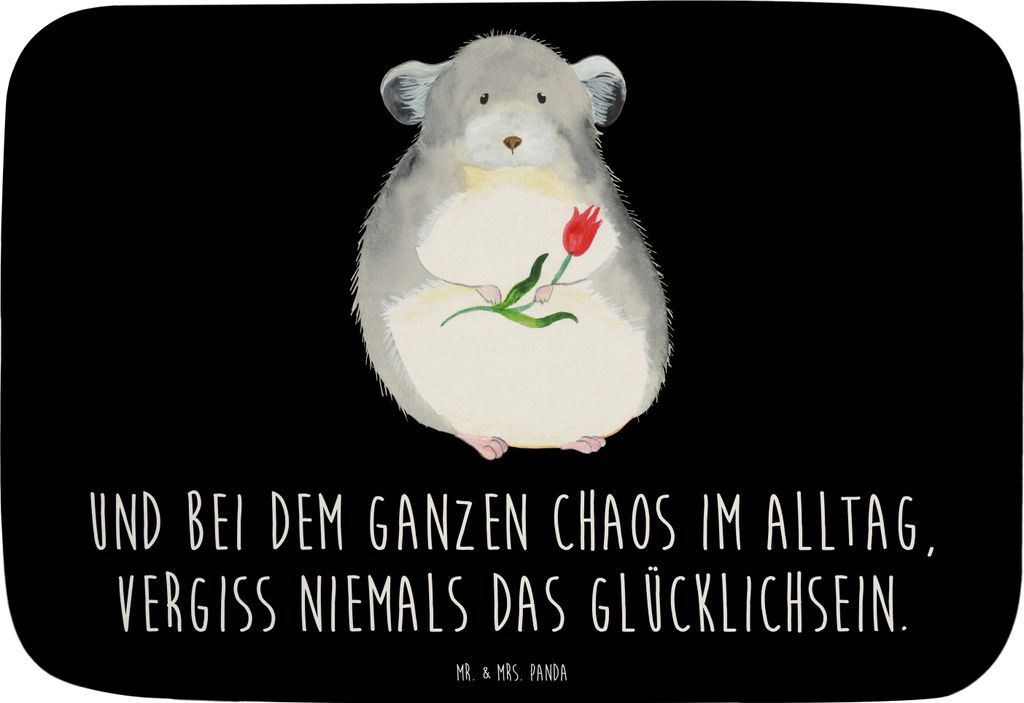Mr. & Mrs. Panda Badezimmerteppich Chinchilla Blume - Schwarz - Geschenk, Chaos, Büro, Gute Laune, Liebeskummer, Kummer, Badematte, duschmatte, Ba...