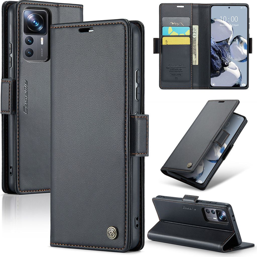 Xiaomi 12T Pro Hülle, Leder Brieftasche Kartenfach Schutzhülle mit Standfunktion für Xiaomi 12T / 12T Pro / Redmi K50 Ultra Schwarz